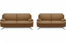 ensemble de 2 canapés 3+2 : canapé 3 places + canapé 2 places, en cuir luxe italien marini, marron